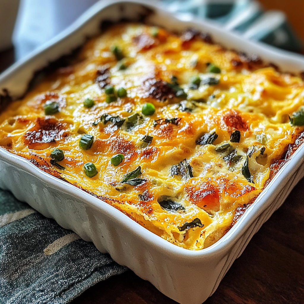 A slice of cottage cheese egg bake with visible veggies and melted cheese, served on a white plate.