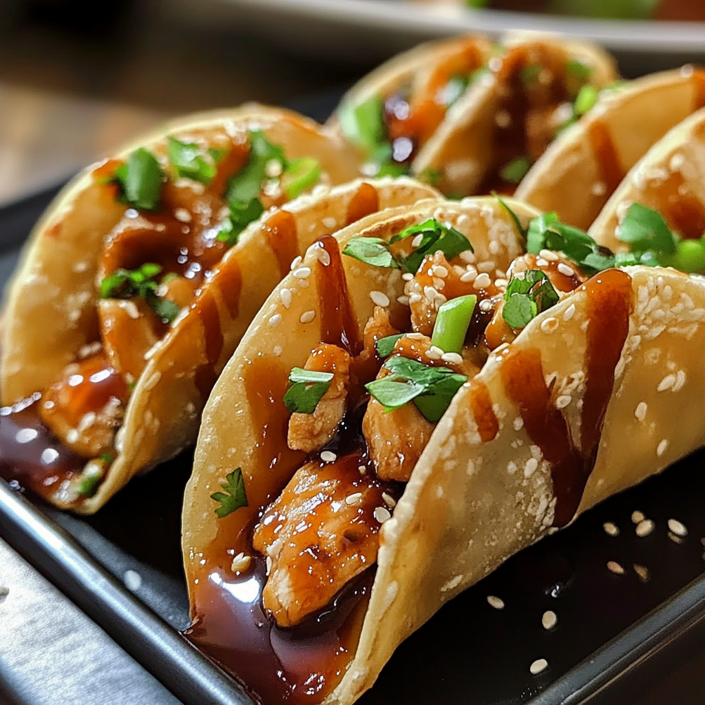 Crispy homemade Asian chicken wonton tacos with slaw