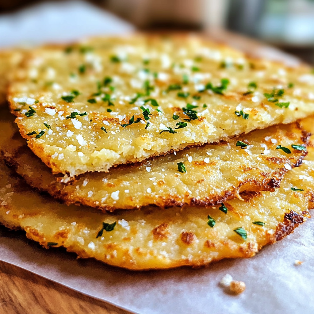 “Slices of easy keto garlic flatbread with a golden crust, served on a wooden board.”