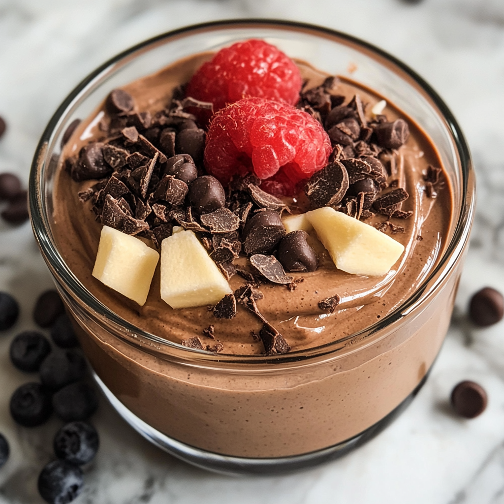 Bowl of soft, creamy low-carb protein pudding made with Greek yogurt and protein powder