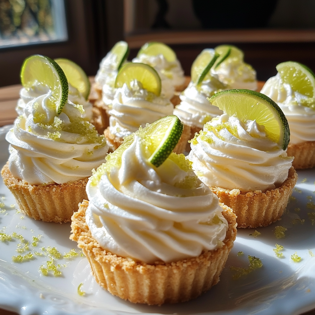 “Mini key lime pies with graham cracker crust, creamy lime filling, and a dollop of whipped cream.”​