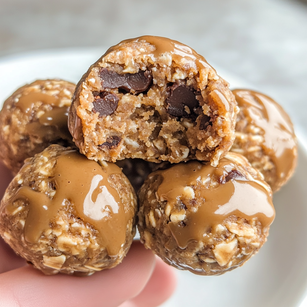 Close-up of peanut butter protein balls arranged on a plate, showcasing their texture and ingredients