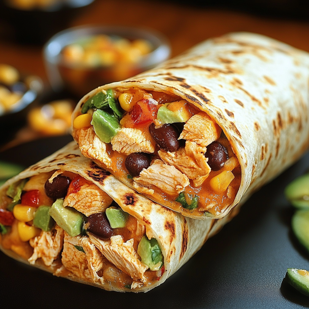 Grilled Southwest Chicken Wrap sliced in half, showing colorful layers of chicken, lettuce, tomatoes, and creamy sauce.