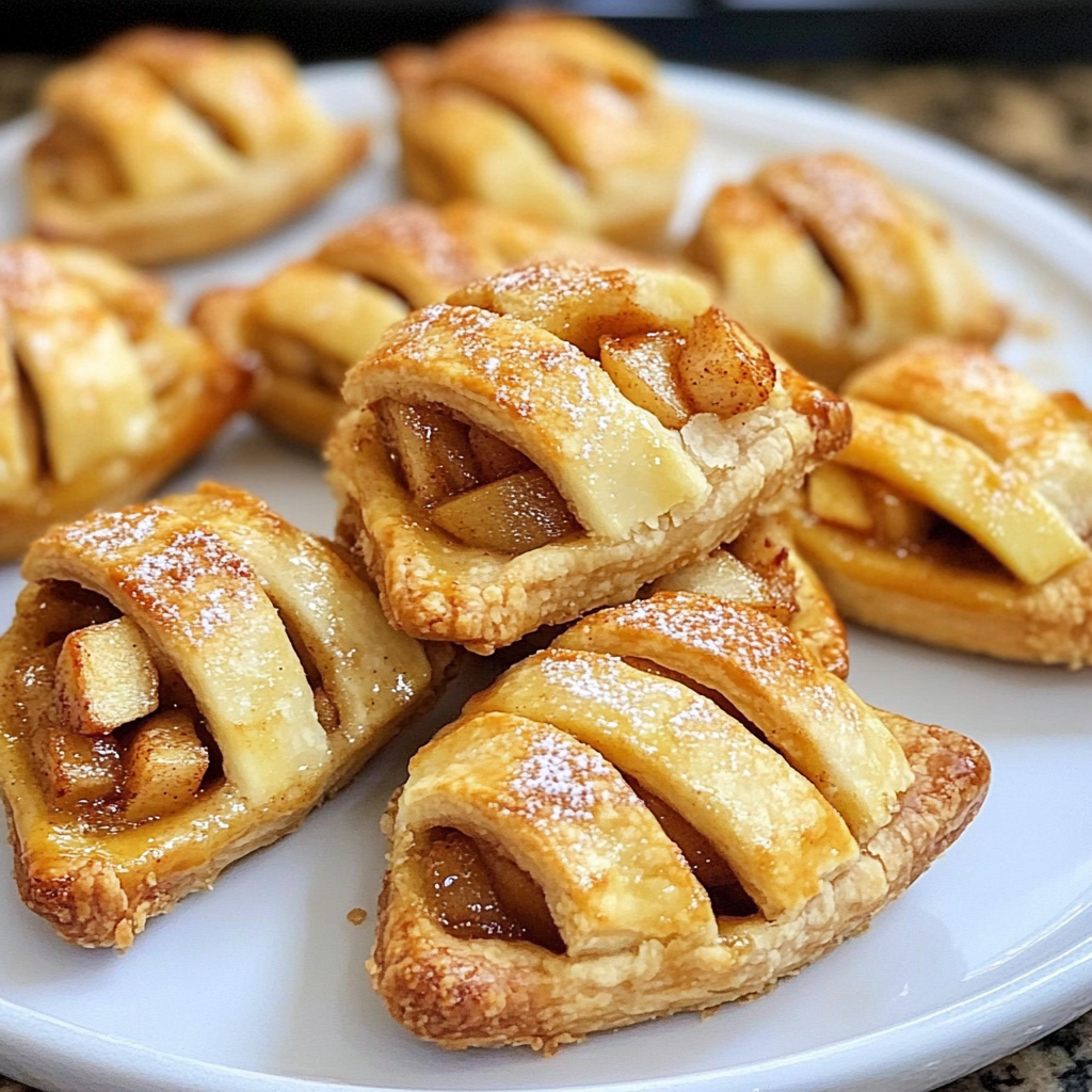 Golden-brown Apple Pie Bites made with crescent rolls and apple slices on a baking sheet