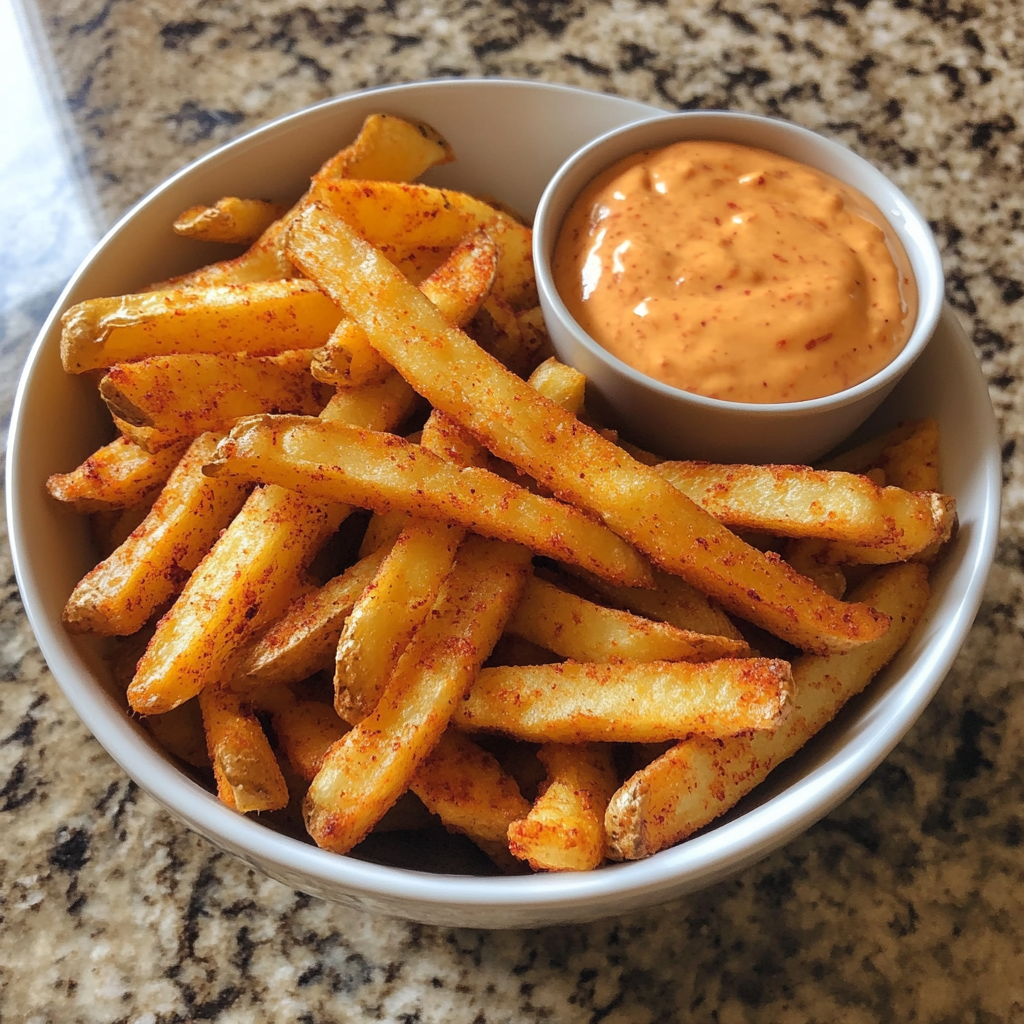 Homemade Taco Bell Nacho Fries served with nacho cheese sauce on a plate